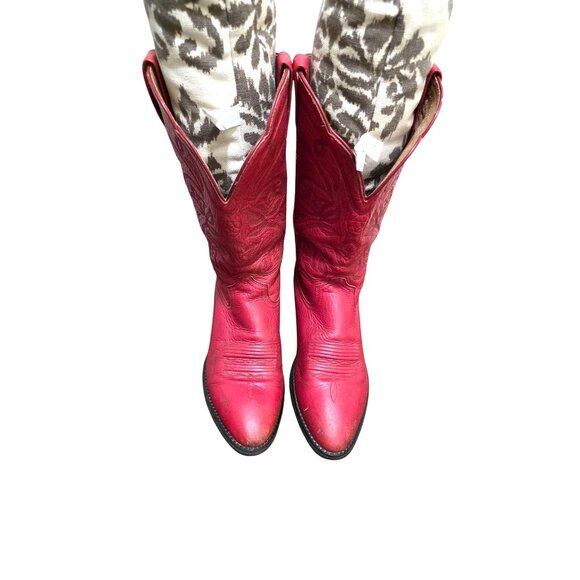 Ariat Heritage Red Leather Western Cowboy Embroidery Boots Women's Size 8 B - Picture 1 of 9